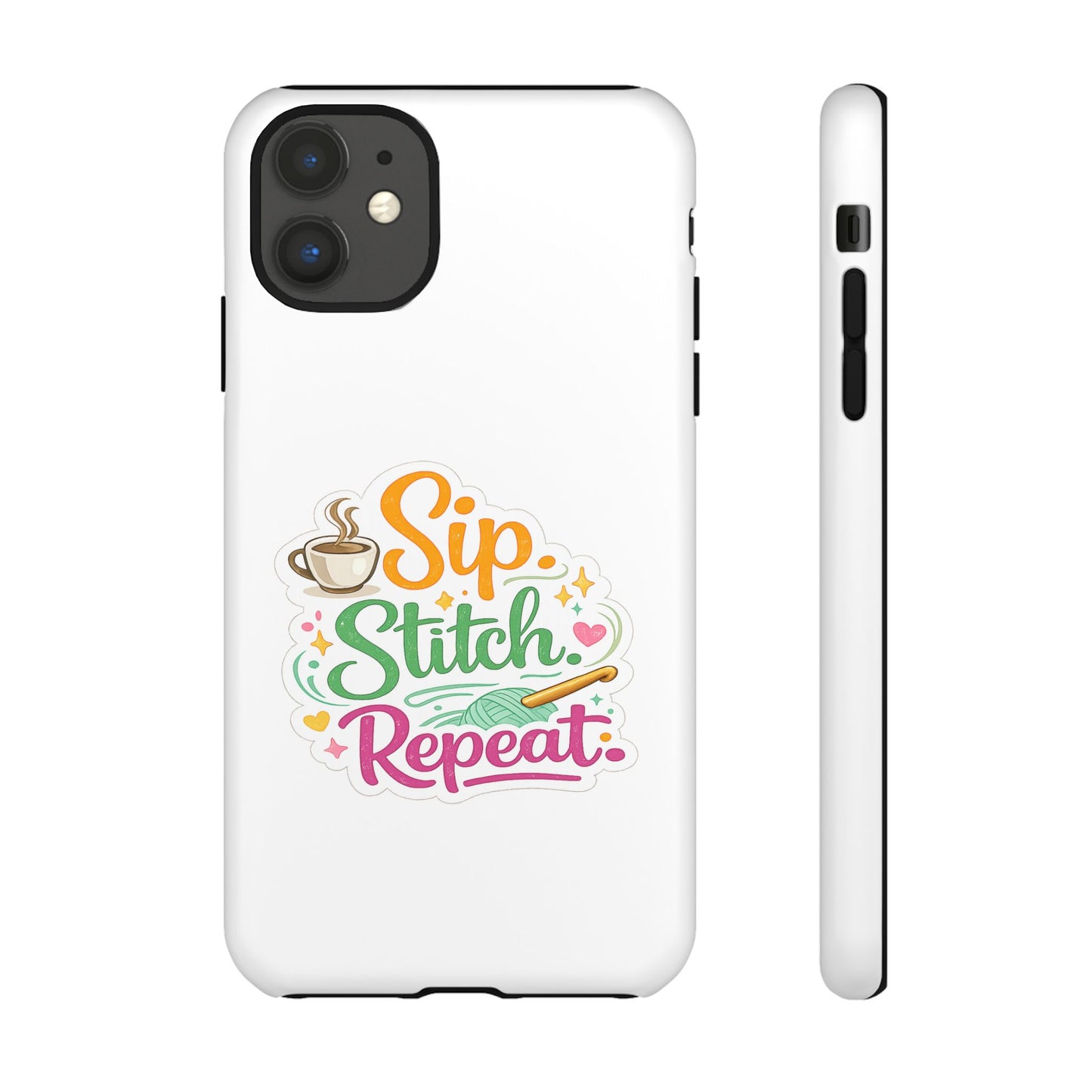 Sip Stitch Repeat Phone Case – Crochet Lover Protective Case