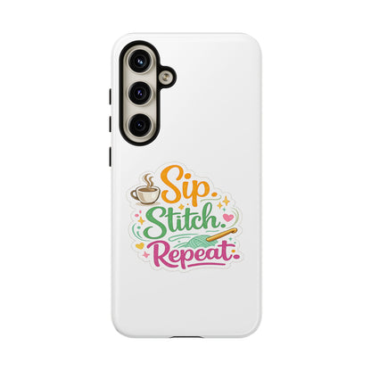 Sip Stitch Repeat Phone Case – Crochet Lover Protective Case
