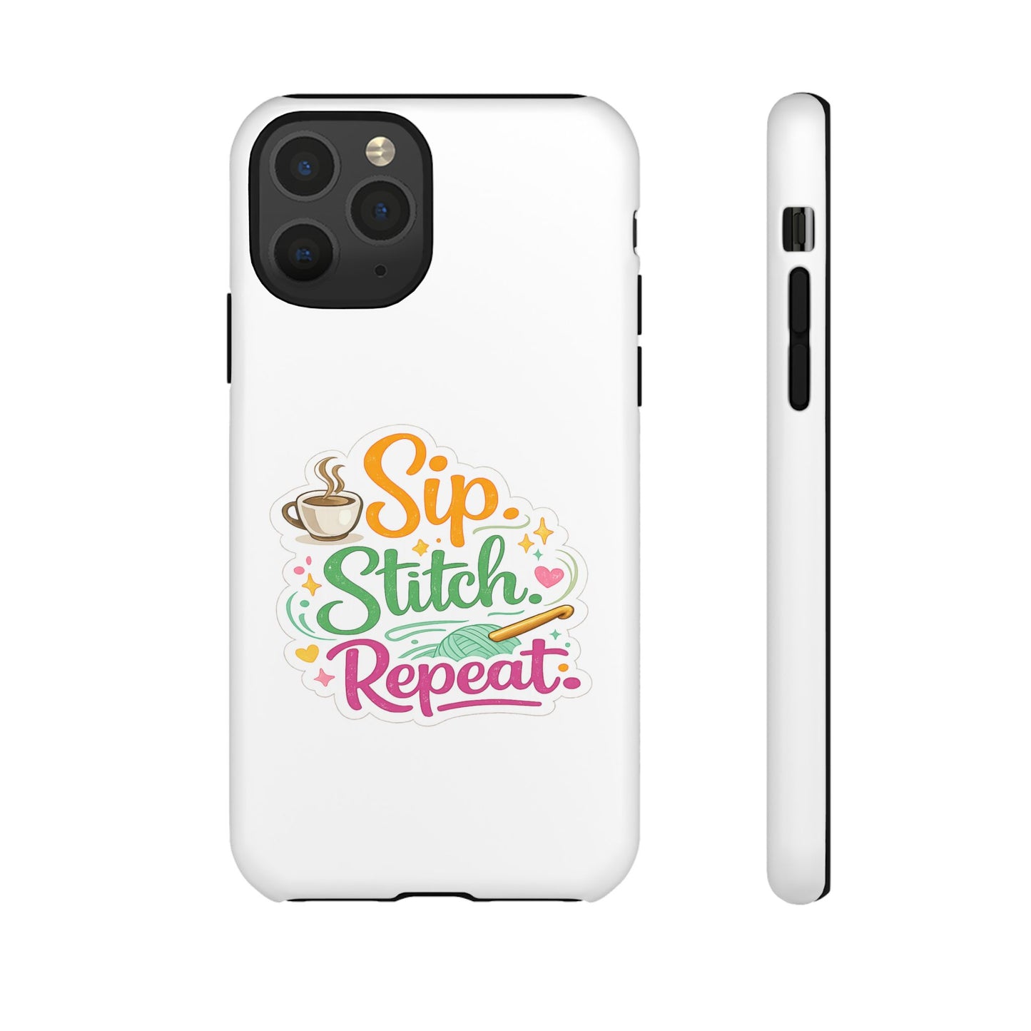 Sip Stitch Repeat Phone Case – Crochet Lover Protective Case