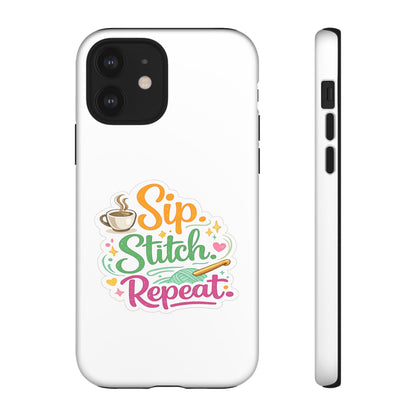 Sip Stitch Repeat Phone Case – Crochet Lover Protective Case