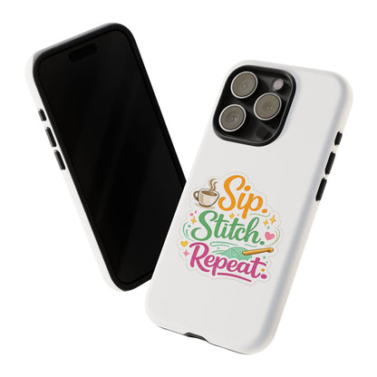Sip Stitch Repeat Phone Case – Crochet Lover Protective Case