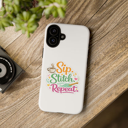 Sip Stitch Repeat Phone Case – Crochet Lover Protective Case