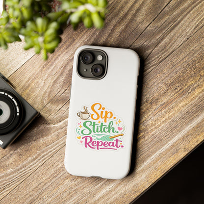 Sip Stitch Repeat Phone Case – Crochet Lover Protective Case