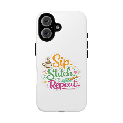 Sip Stitch Repeat Phone Case – Crochet Lover Protective Case