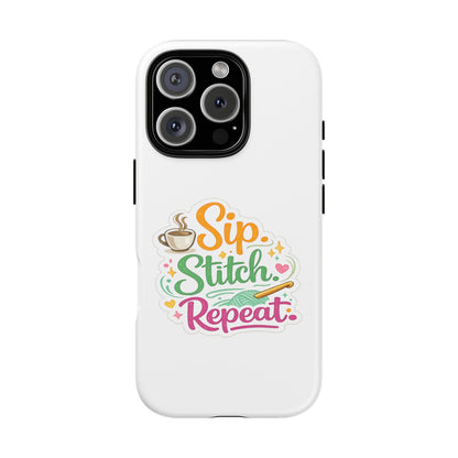 Sip Stitch Repeat Phone Case – Crochet Lover Protective Case