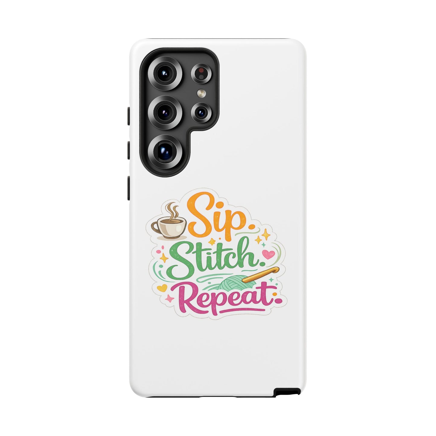 Sip Stitch Repeat Phone Case – Crochet Lover Protective Case