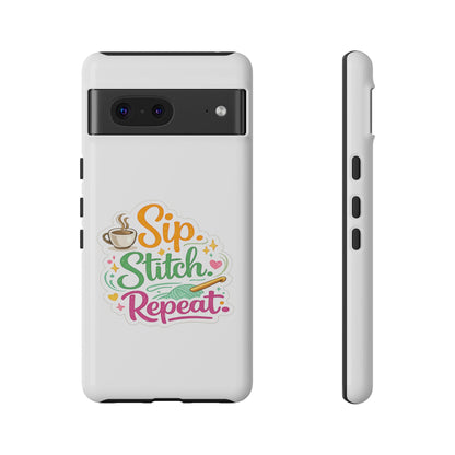 Sip Stitch Repeat Phone Case – Crochet Lover Protective Case
