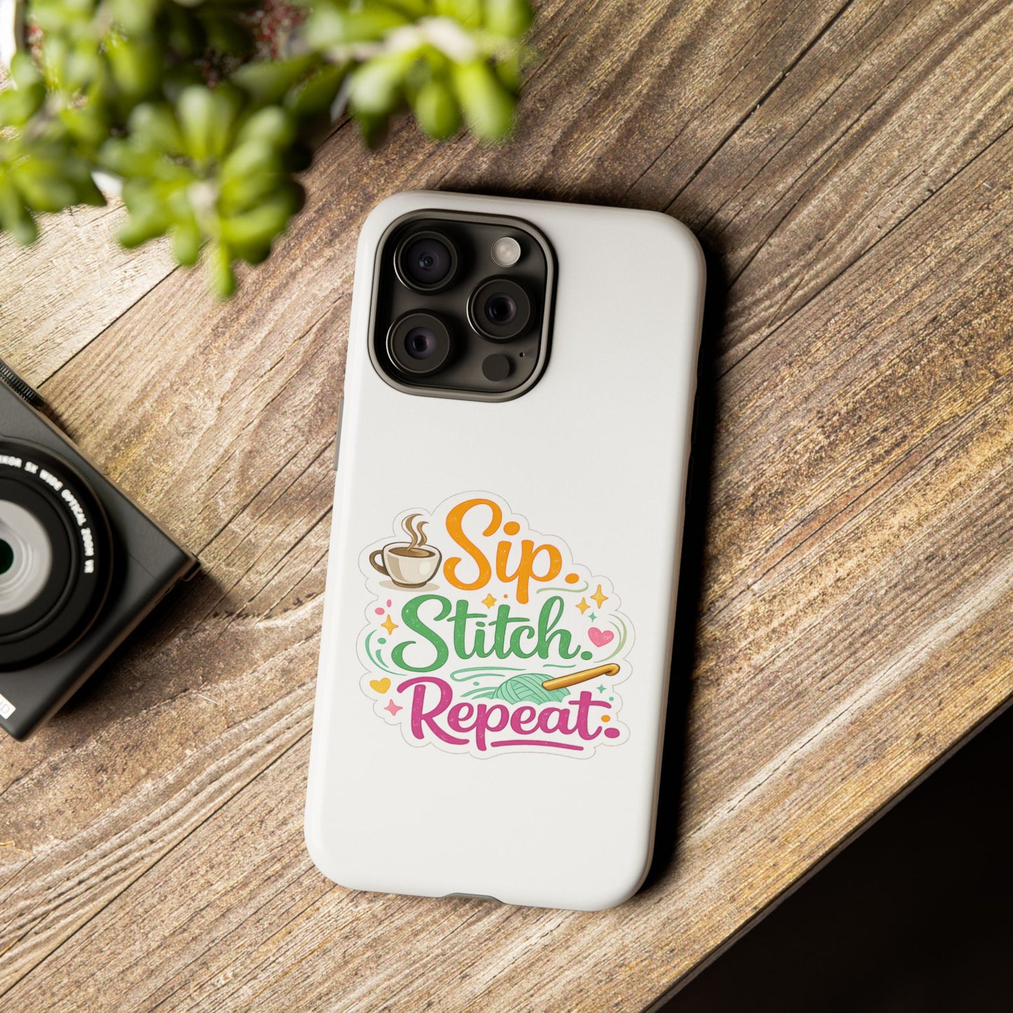 Sip Stitch Repeat Phone Case – Crochet Lover Protective Case