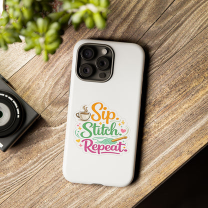 Sip Stitch Repeat Phone Case – Crochet Lover Protective Case