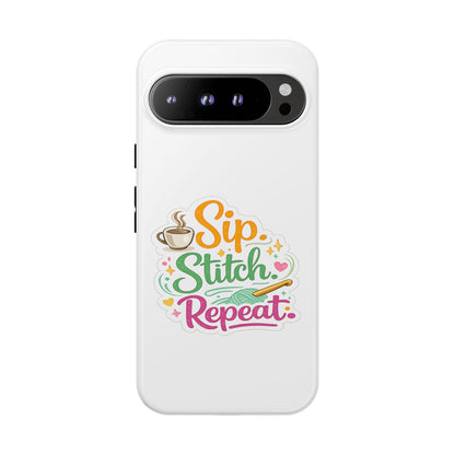 Sip Stitch Repeat Phone Case – Crochet Lover Protective Case