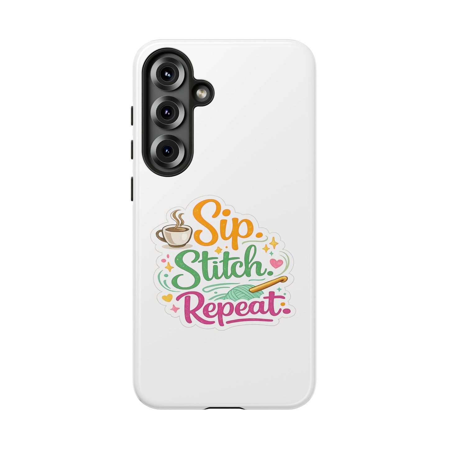 Sip Stitch Repeat Phone Case – Crochet Lover Protective Case