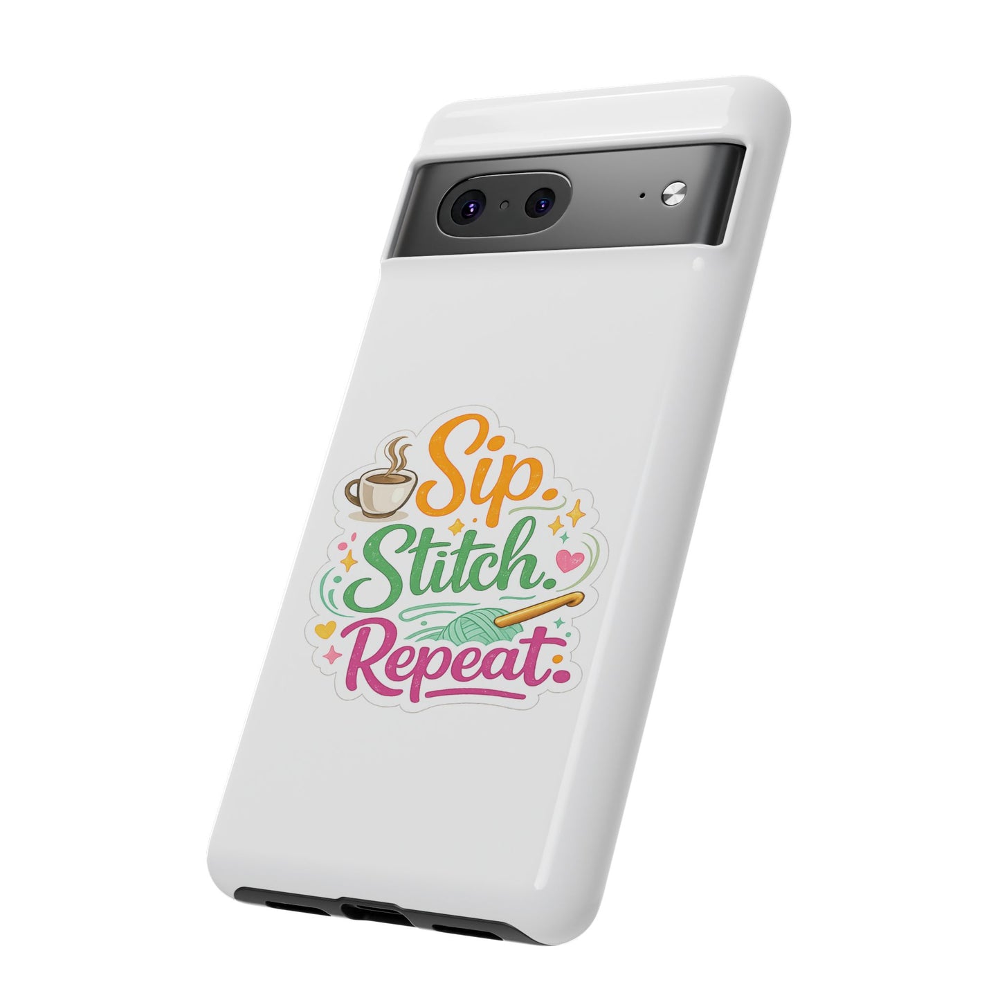Sip Stitch Repeat Phone Case – Crochet Lover Protective Case