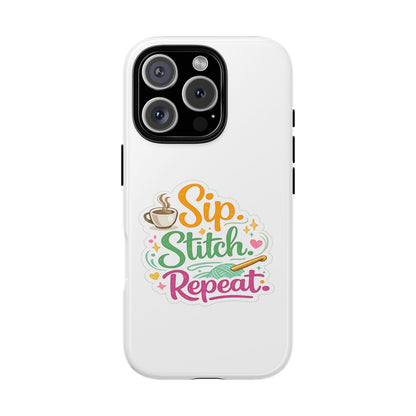 Sip Stitch Repeat Phone Case – Crochet Lover Protective Case