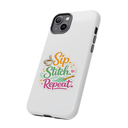Sip Stitch Repeat Phone Case – Crochet Lover Protective Case