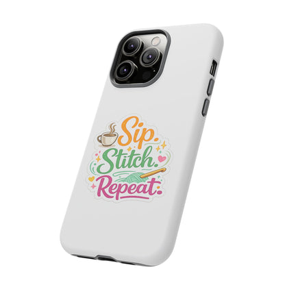 Sip Stitch Repeat Phone Case – Crochet Lover Protective Case