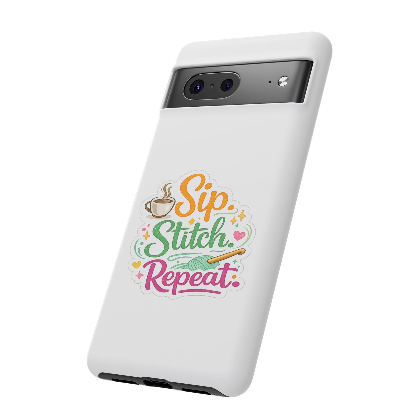 Sip Stitch Repeat Phone Case – Crochet Lover Protective Case