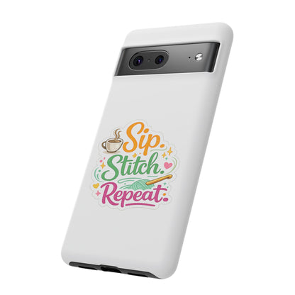 Sip Stitch Repeat Phone Case – Crochet Lover Protective Case