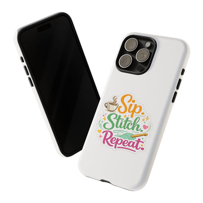 Sip Stitch Repeat Phone Case – Crochet Lover Protective Case