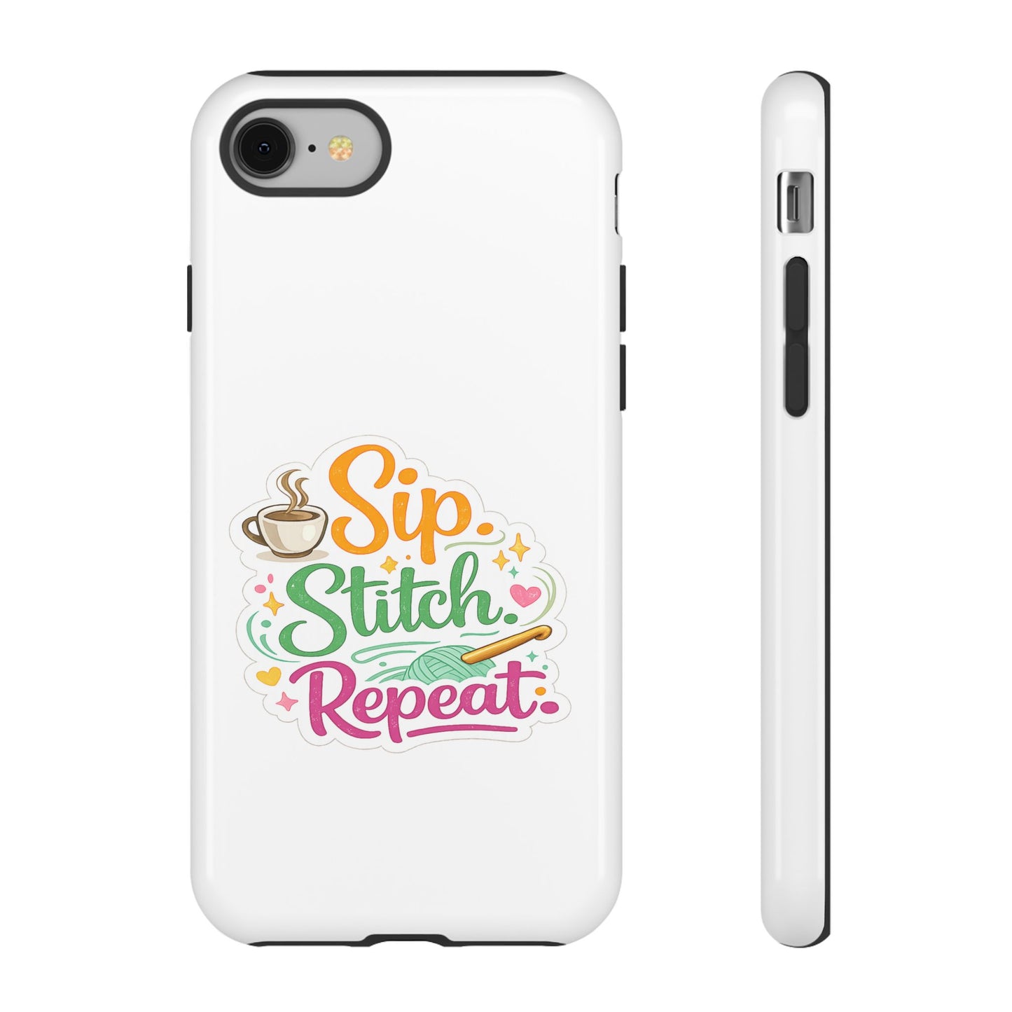 Sip Stitch Repeat Phone Case – Crochet Lover Protective Case