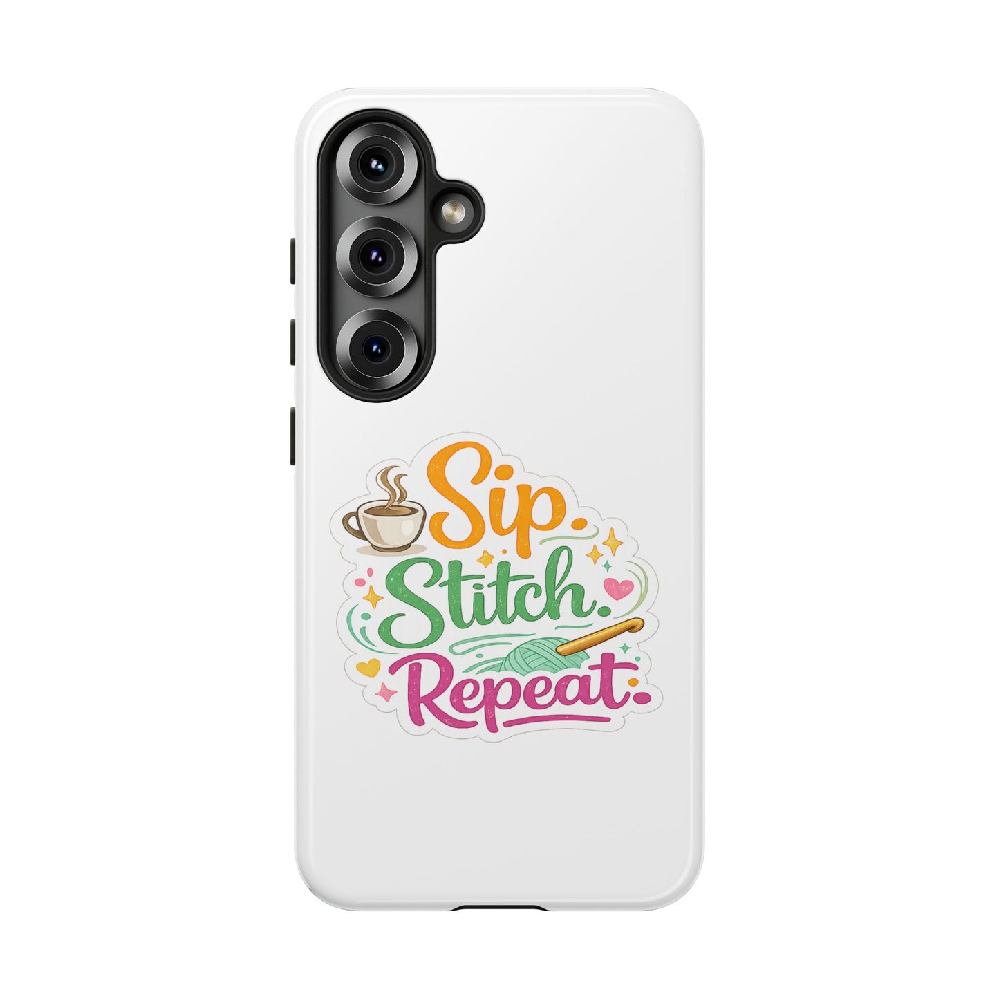Sip Stitch Repeat Phone Case – Crochet Lover Protective Case