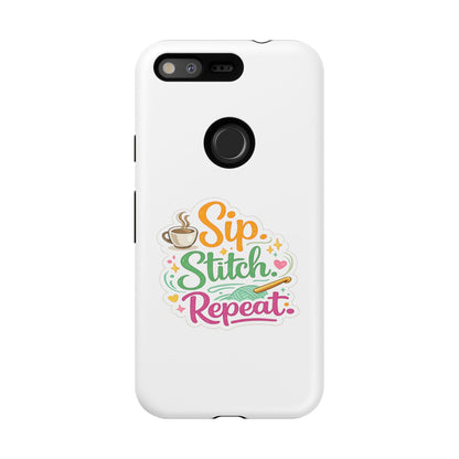 Sip Stitch Repeat Phone Case – Crochet Lover Protective Case