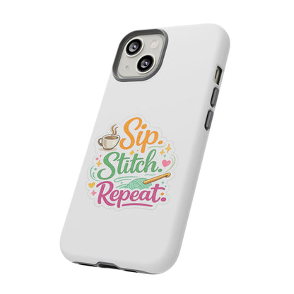 Sip Stitch Repeat Phone Case – Crochet Lover Protective Case