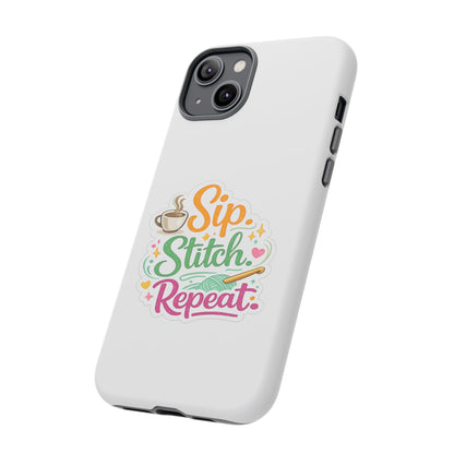 Sip Stitch Repeat Phone Case – Crochet Lover Protective Case