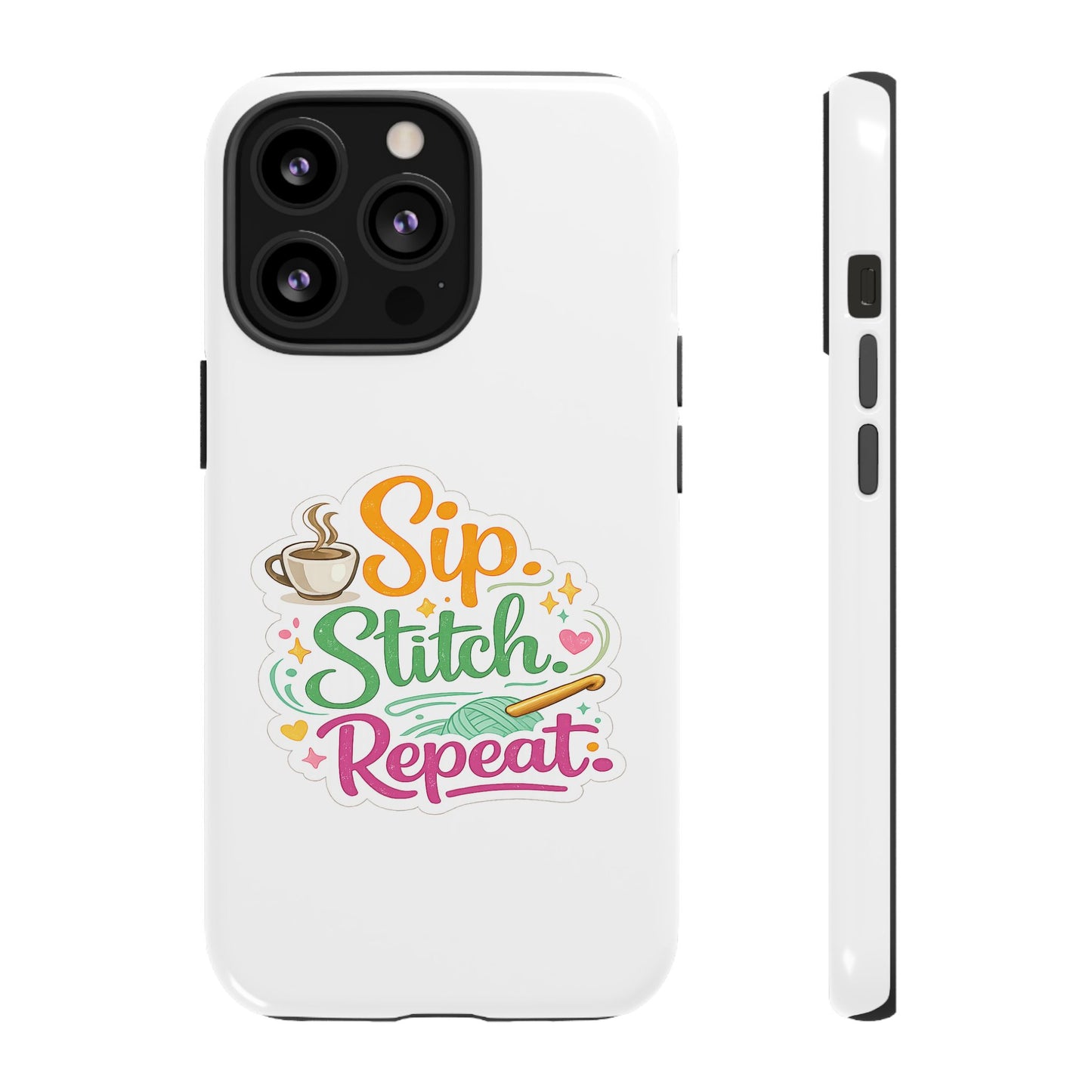 Sip Stitch Repeat Phone Case – Crochet Lover Protective Case