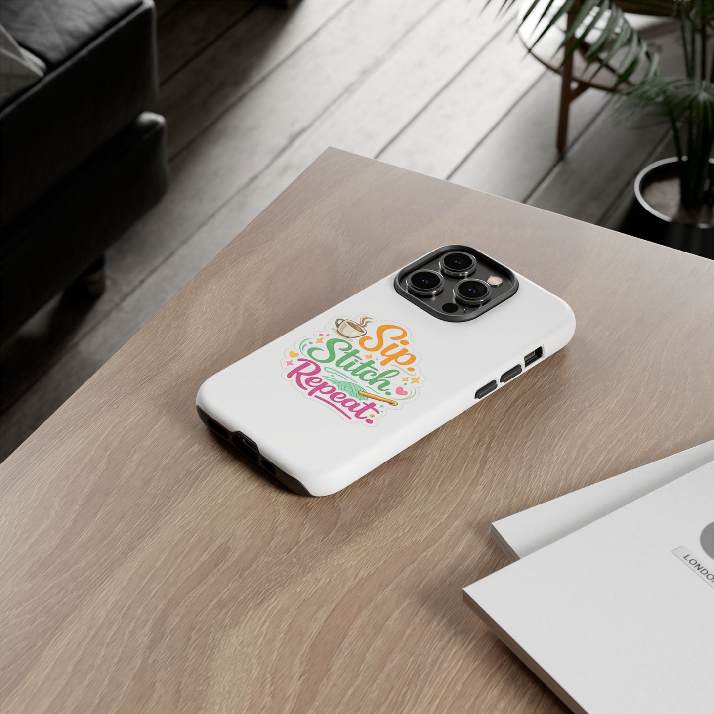 Sip Stitch Repeat Phone Case – Crochet Lover Protective Case