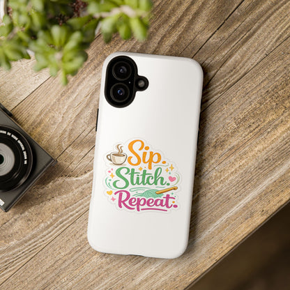 Sip Stitch Repeat Phone Case – Crochet Lover Protective Case