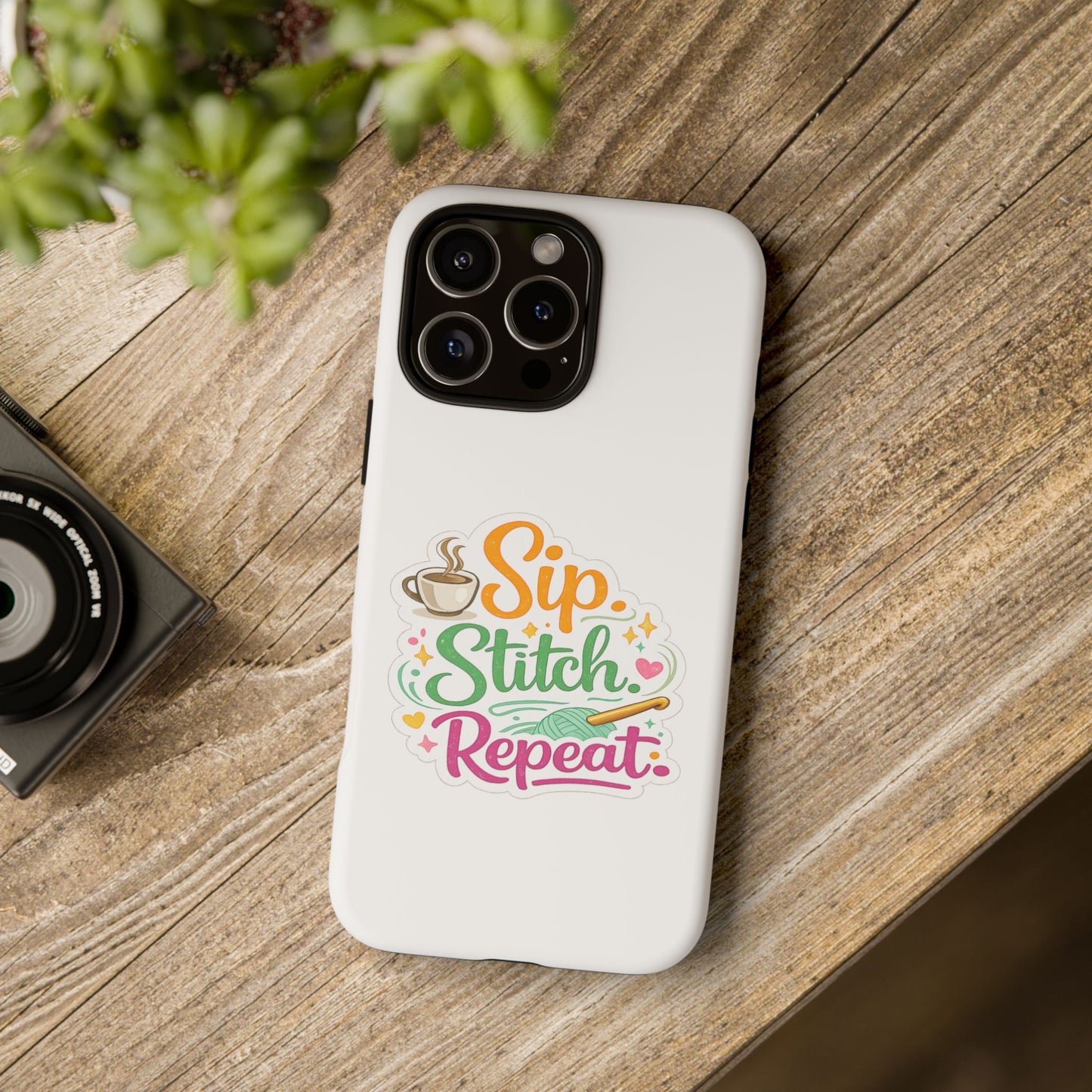 Sip Stitch Repeat Phone Case – Crochet Lover Protective Case