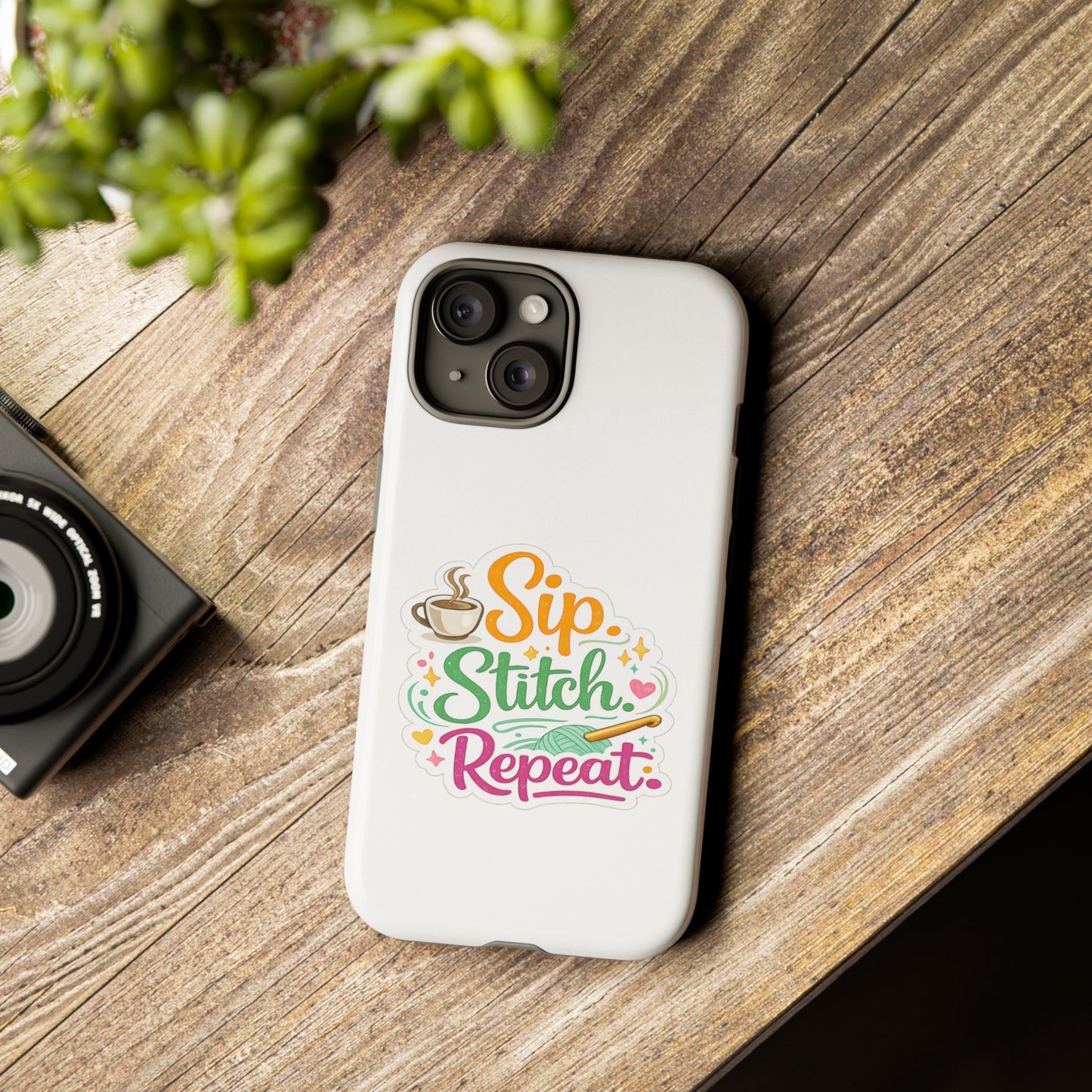 Sip Stitch Repeat Phone Case – Crochet Lover Protective Case