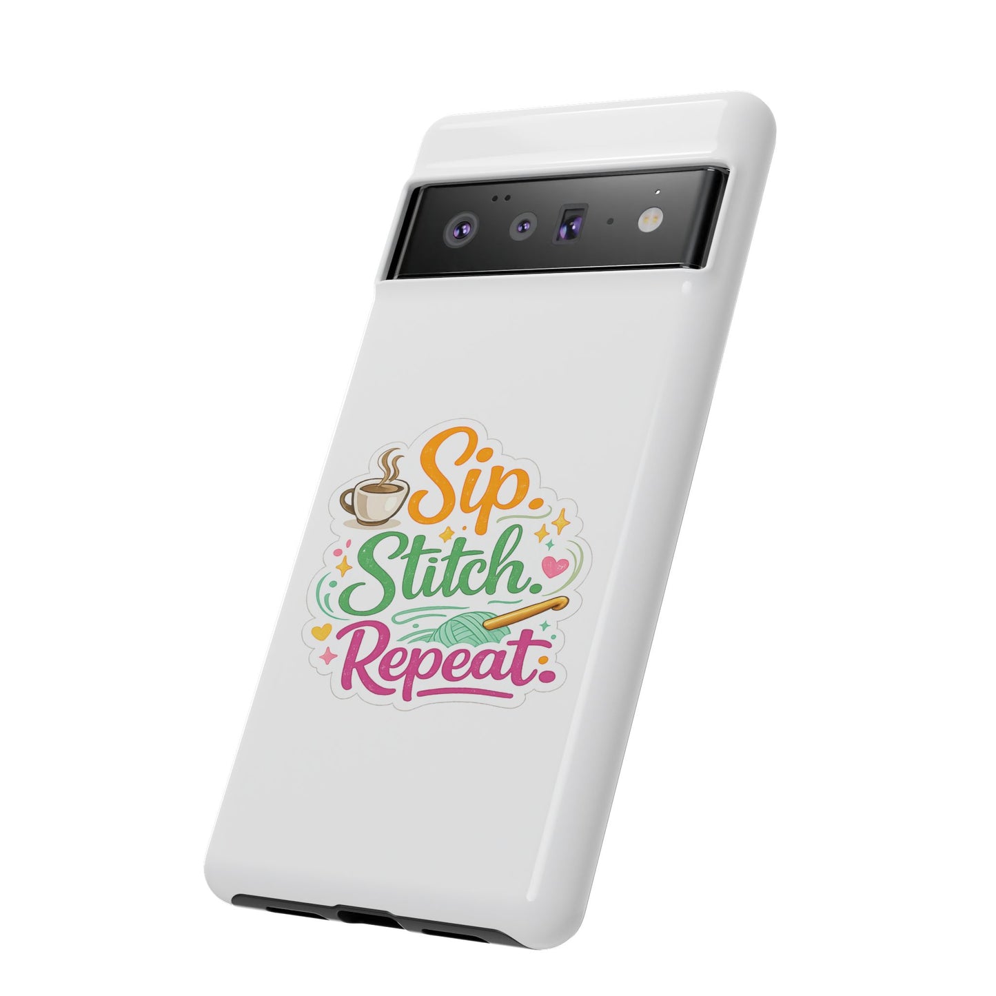 Sip Stitch Repeat Phone Case – Crochet Lover Protective Case