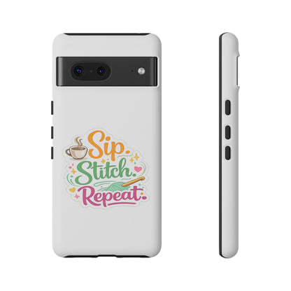 Sip Stitch Repeat Phone Case – Crochet Lover Protective Case
