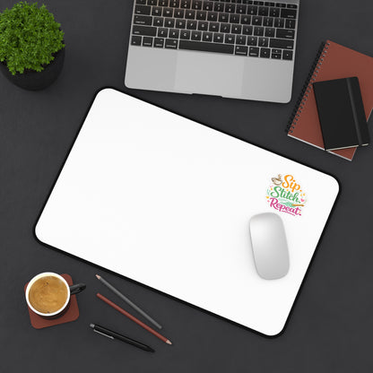 Sip, Stitch, Repeat™ Desk Mat – Cozy Craft Workspace Pad for Crocheters & Creative Makers