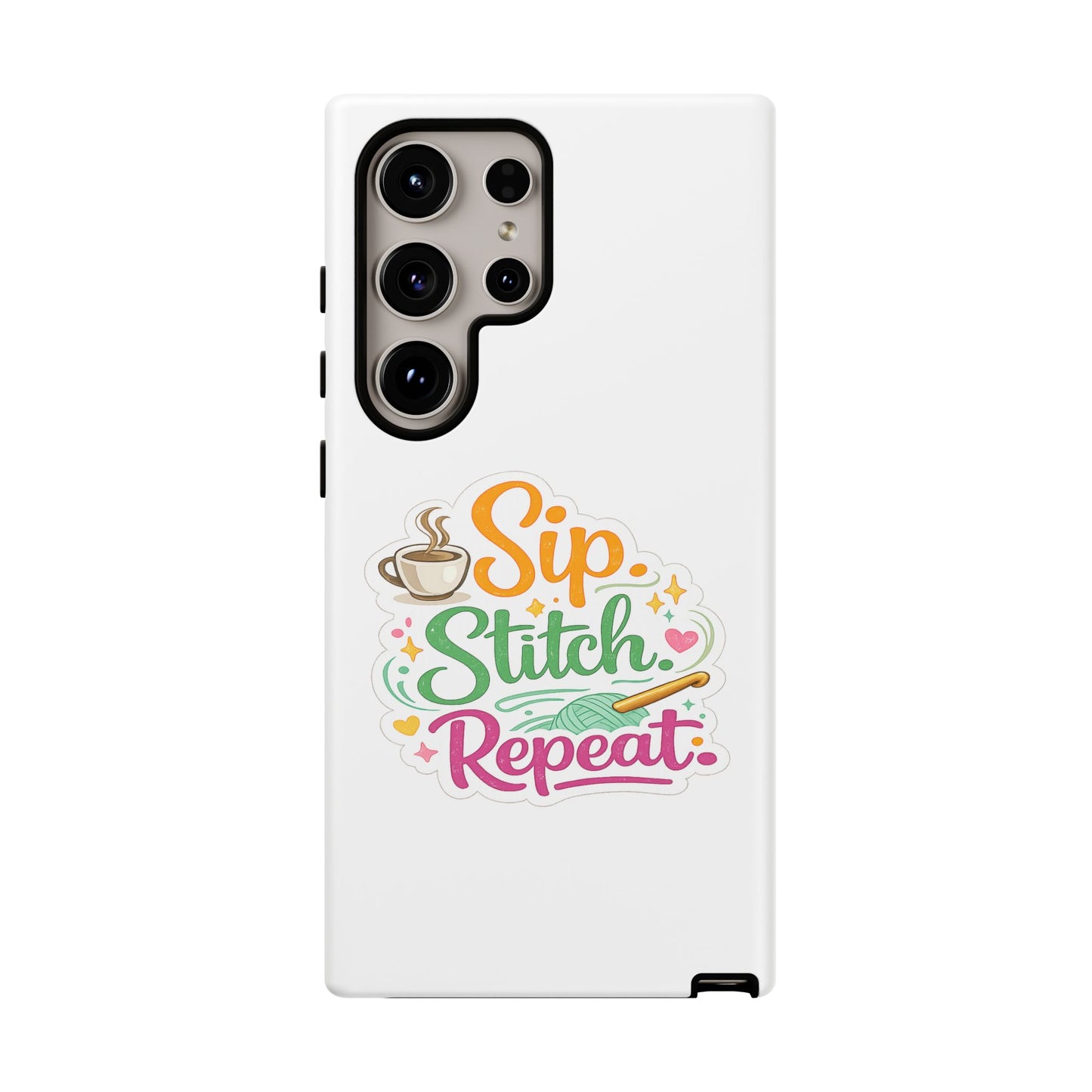Sip Stitch Repeat Phone Case – Crochet Lover Protective Case