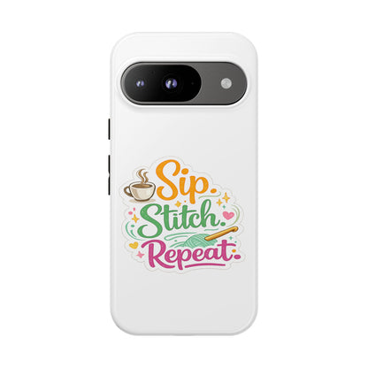 Sip Stitch Repeat Phone Case – Crochet Lover Protective Case
