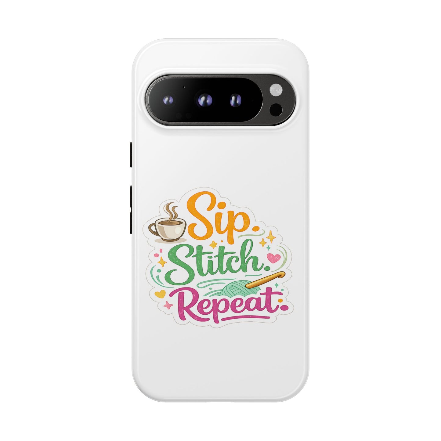 Sip Stitch Repeat Phone Case – Crochet Lover Protective Case