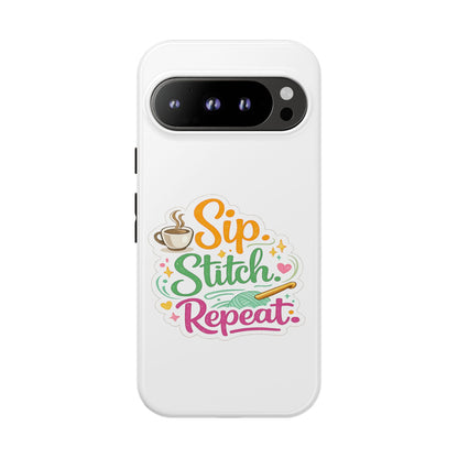 Sip Stitch Repeat Phone Case – Crochet Lover Protective Case