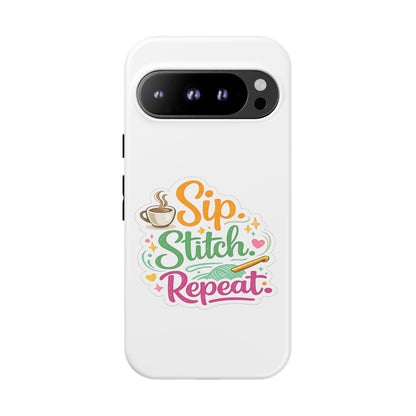 Sip Stitch Repeat Phone Case – Crochet Lover Protective Case