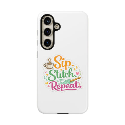 Sip Stitch Repeat Phone Case – Crochet Lover Protective Case