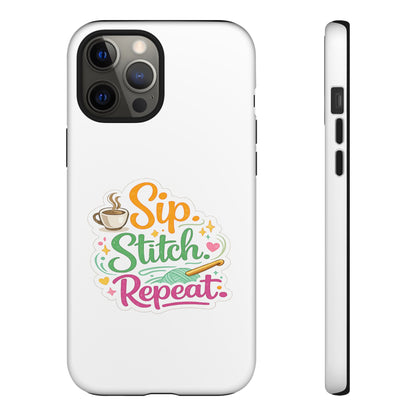 Sip Stitch Repeat Phone Case – Crochet Lover Protective Case
