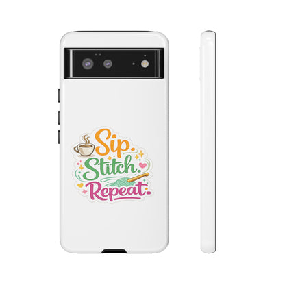 Sip Stitch Repeat Phone Case – Crochet Lover Protective Case