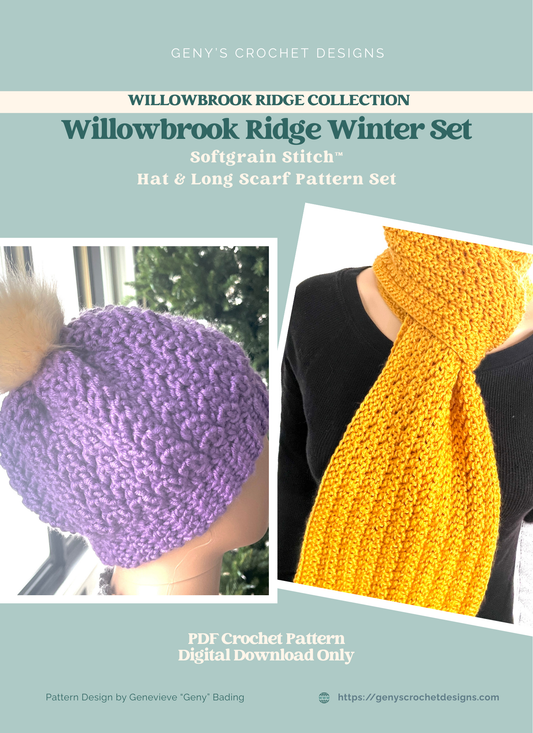 Crochet Hat and Scarf Pattern Set – Softgrain Stitch™ Winter Bundle | Willowbrook Ridge Collection